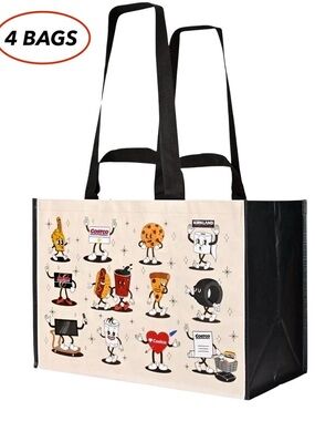 COSTCO KEEP COOL REUSABLE CHARACTER TOTE SHOPPING BAGS 4 BAGS -LARGE HEAVY DUTY